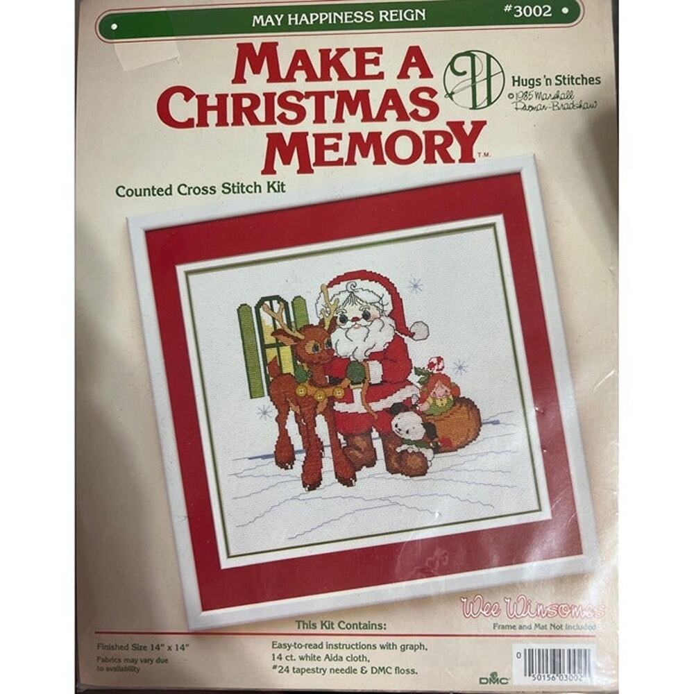 NWP  Hug 'n Stitches Make a Christmas Memory Santa and Rudolph Picture Kit 14x14
